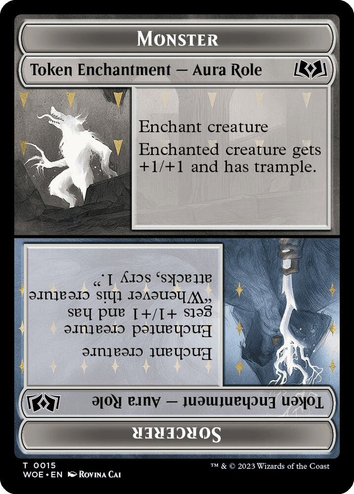 Monster Role / Sorcerer Role // Royal Role / Young Hero Role Double-Sided Token 15 // 16 card from Wilds of Eldraine