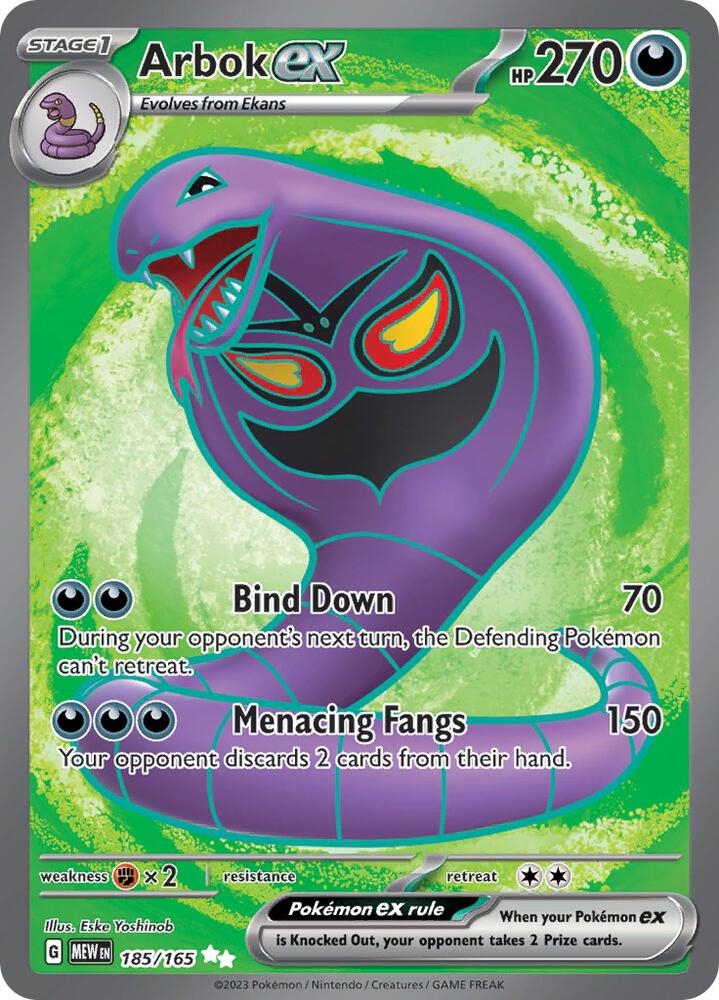 Arbok ex 185/165 card from SV: Scarlet & Violet 151