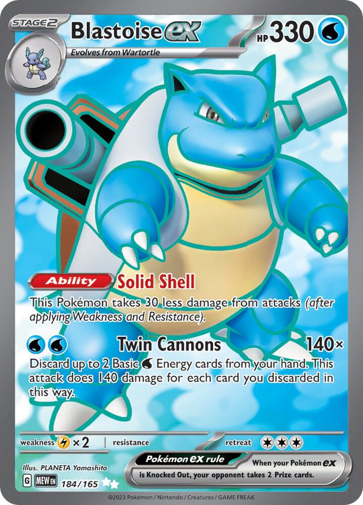 Blastoise ex 184/165 card from SV: Scarlet & Violet 151