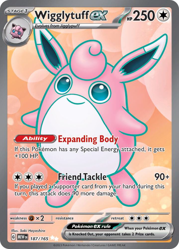 Wigglytuff ex 187/165 card from SV: Scarlet & Violet 151