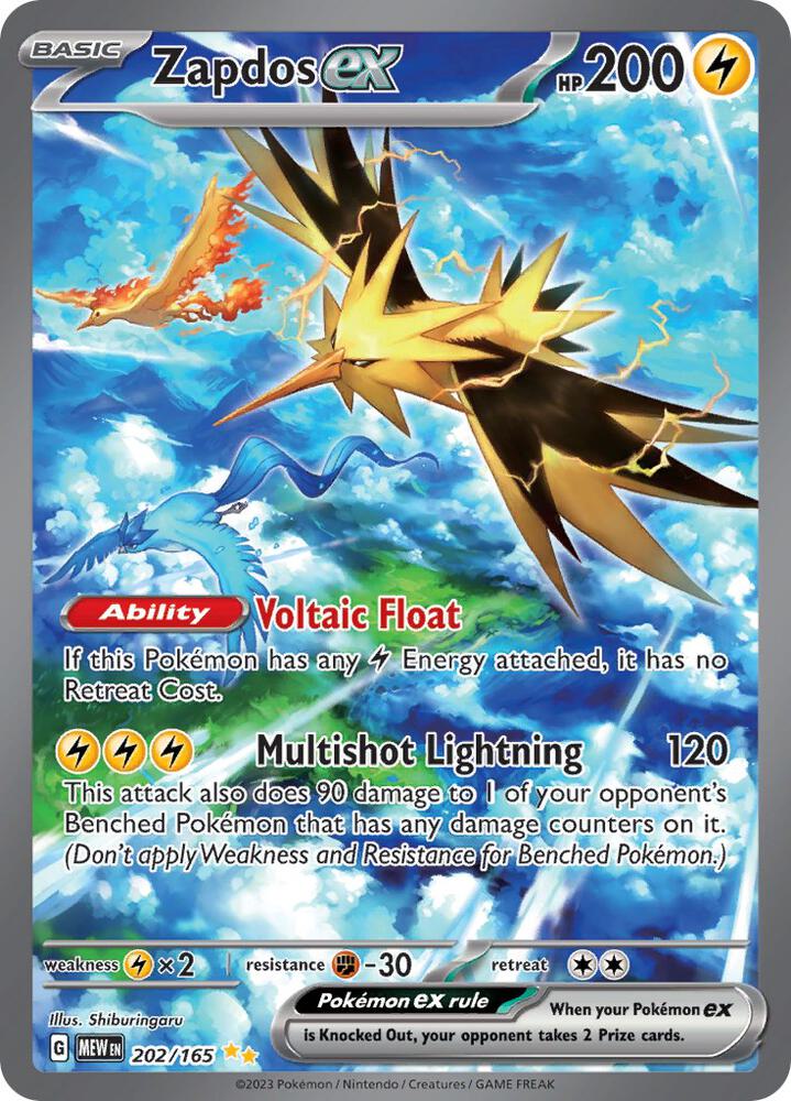 Zapdos ex 202/165 card from SV: Scarlet & Violet 151