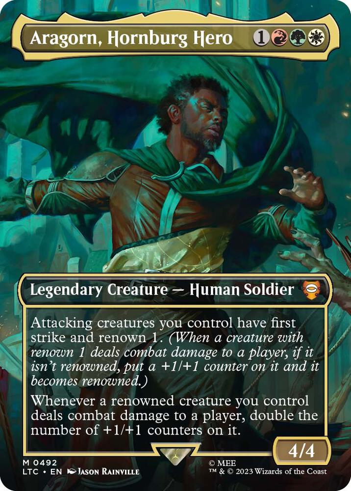 Aragorn, Hornburg Hero (Borderless) 492 card from Commander: The Lord of the Rings: Tales of Middle-earth