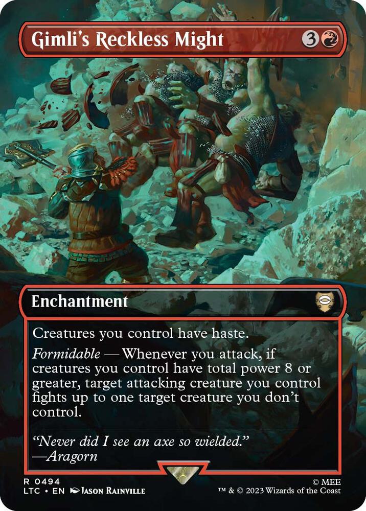 Gimli's Reckless Might (Borderless) 494 card from Commander: The Lord of the Rings: Tales of Middle-earth