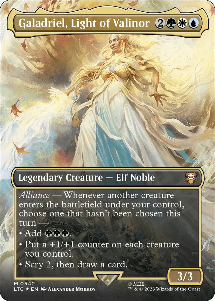 Galadriel, Light of Valinor (Borderless) (Surge Foil) 542 card from Commander: The Lord of the Rings: Tales of Middle-earth