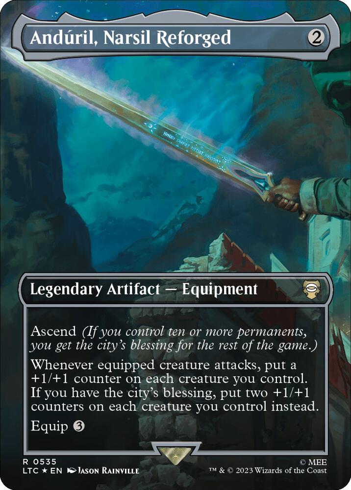 Anduril, Narsil Reforged (Borderless) (Surge Foil) 535 card from Commander: The Lord of the Rings: Tales of Middle-earth