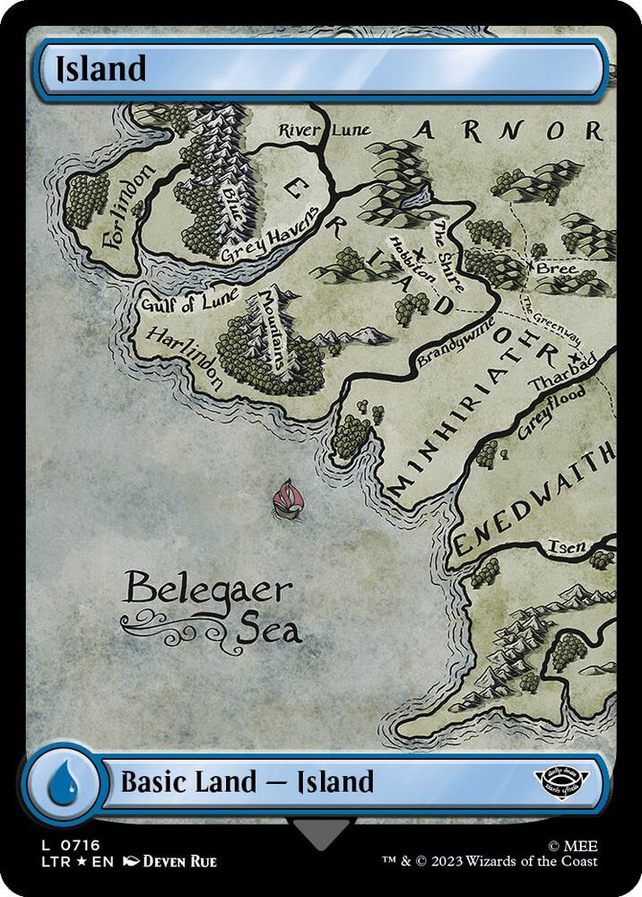 Island (Surge Foil) 716 card from Universes Beyond: The Lord of the Rings: Tales of Middle-earth