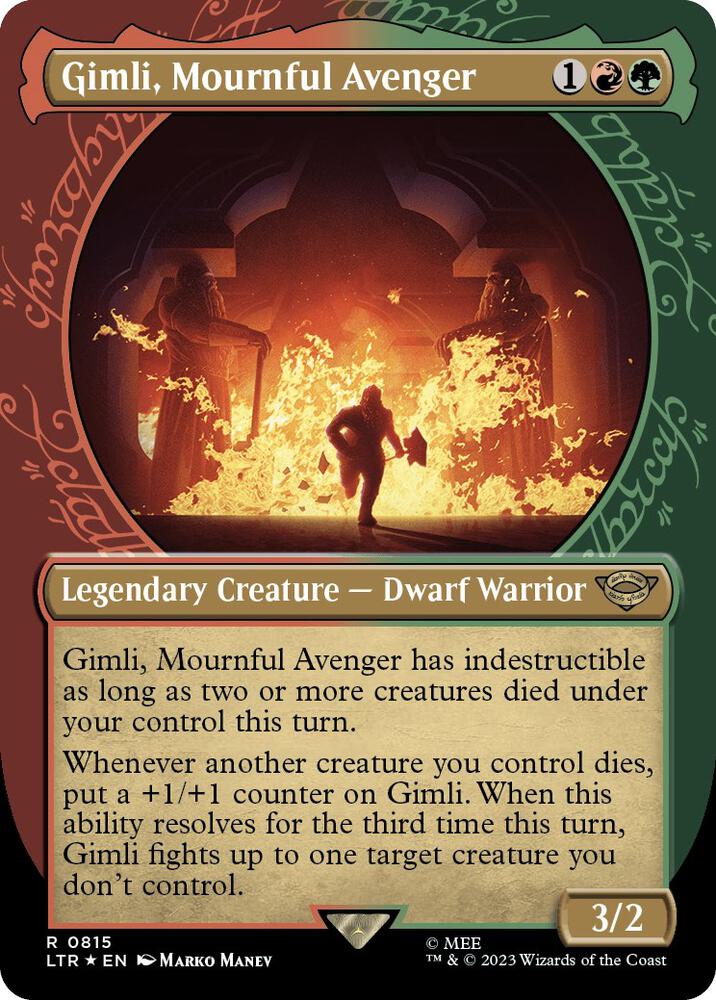 Gimli, Mournful Avenger (Showcase) (Surge Foil) 815 card from Universes Beyond: The Lord of the Rings: Tales of Middle-earth