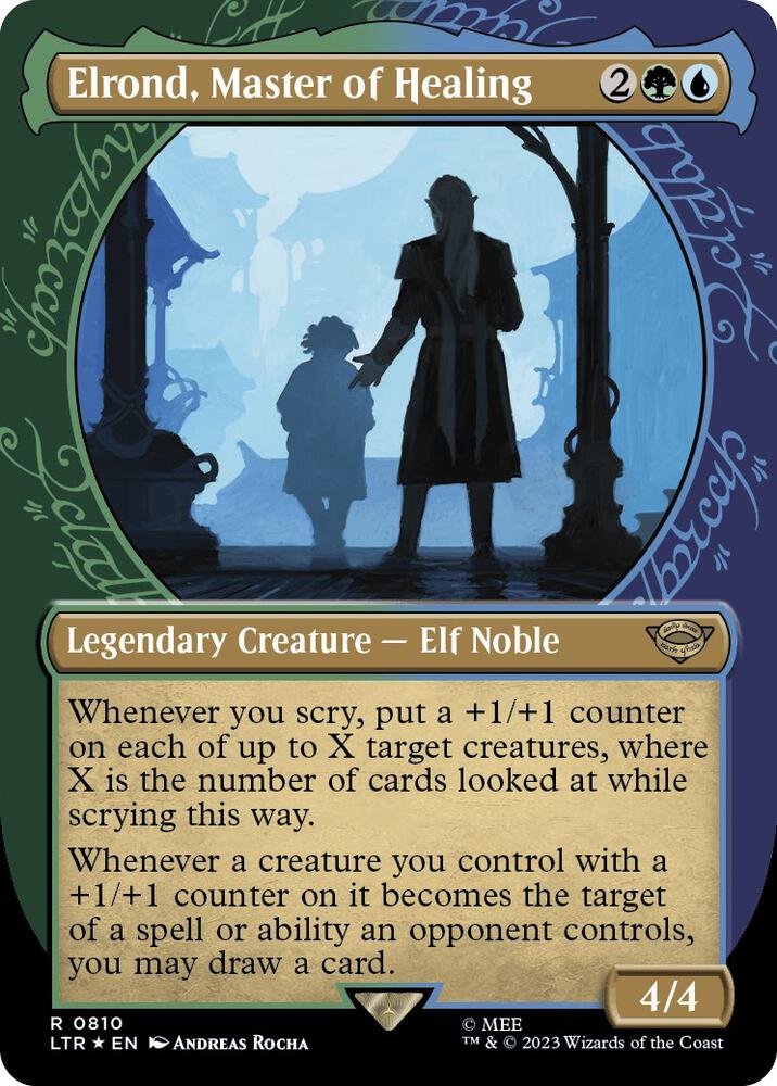 Elrond, Master of Healing (Showcase) (Surge Foil) 810 card from Universes Beyond: The Lord of the Rings: Tales of Middle-earth