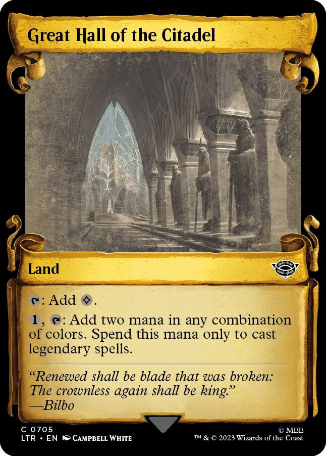 Great Hall of the Citadel (Showcase Scrolls) 705 card from Universes Beyond: The Lord of the Rings: Tales of Middle-earth