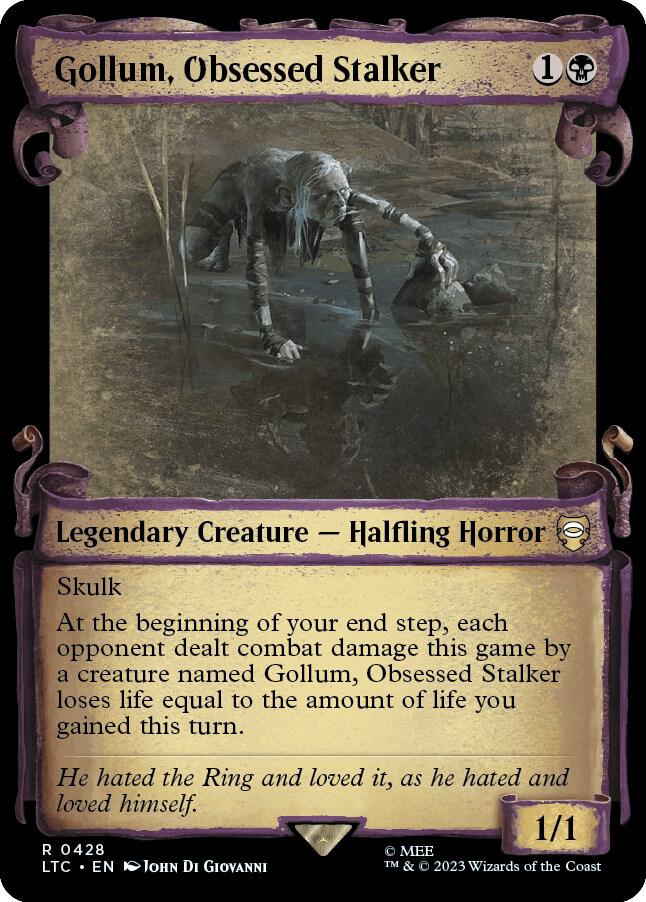 Gollum, Obsessed Stalker (Showcase Scrolls) 428 card from Commander: The Lord of the Rings: Tales of Middle-earth