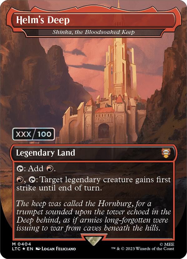 Helm's Deep - Shinka, the Bloodsoaked Keep (Borderless) (Serial Numbered) 404 card from Commander: The Lord of the Rings: Tales of Middle-earth