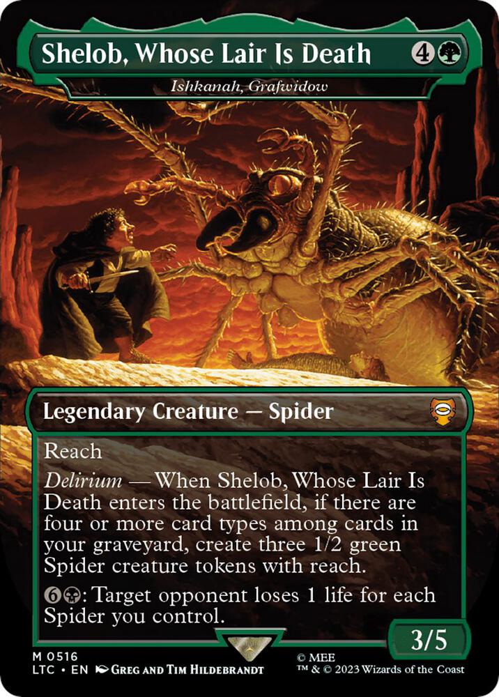 Shelob, Whose Lair Is Death - Ishkanah, Grafwidow (Borderless) 516 card from Commander: The Lord of the Rings: Tales of Middle-earth