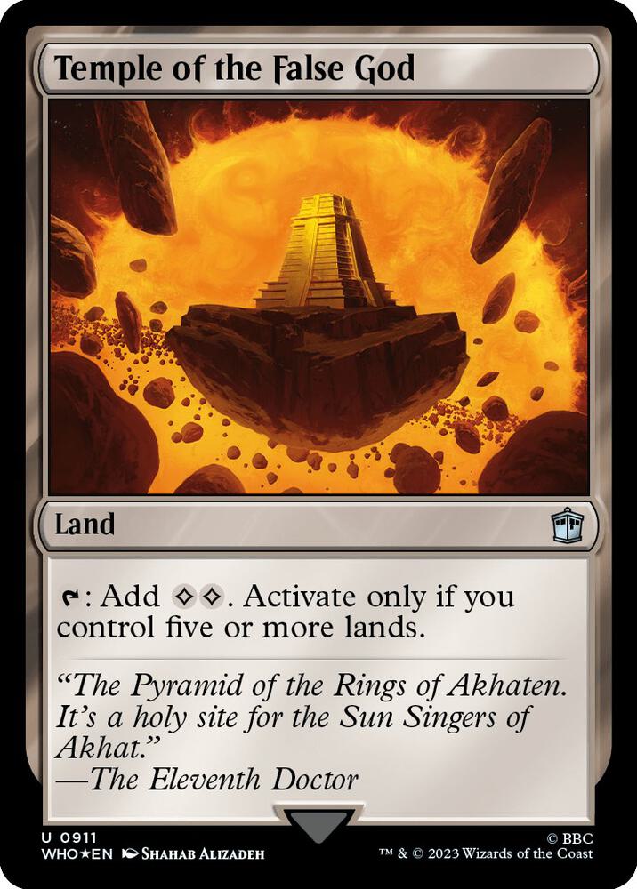 Temple of the False God (Surge Foil) 911 card from Universes Beyond: Doctor Who