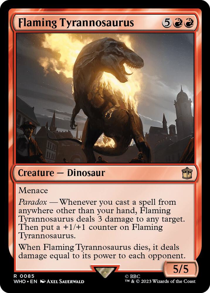 Flaming Tyrannosaurus 85 card from Universes Beyond: Doctor Who