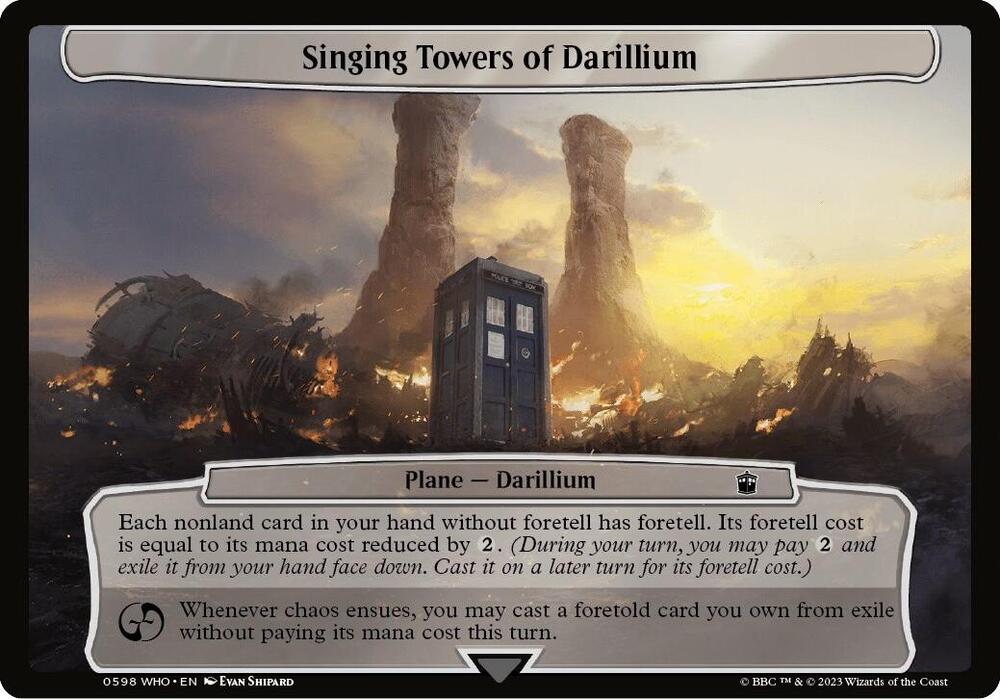 Singing Towers of Darillium 598 card from Planechase: Universes Beyond: Doctor Who