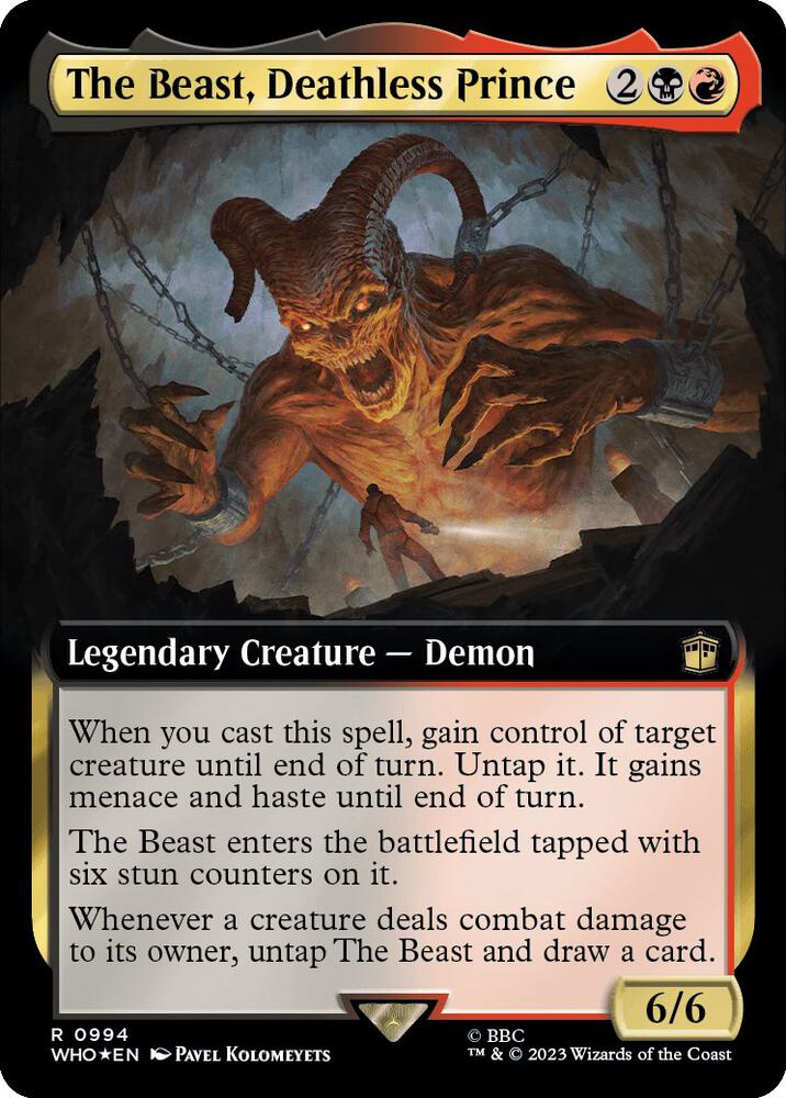 The Beast, Deathless Prince (Extended Art) (Surge Foil) 994 card from Universes Beyond: Doctor Who