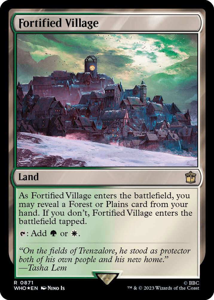 Fortified Village (Surge Foil) 871 card from Universes Beyond: Doctor Who