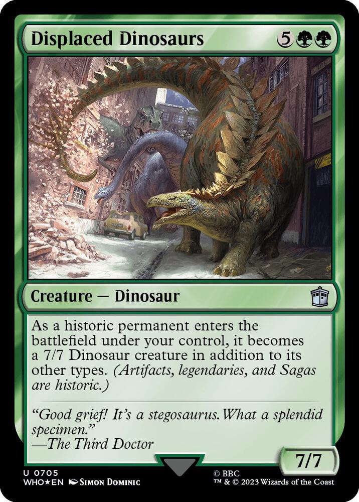 Displaced Dinosaurs (Surge Foil) 705 card from Universes Beyond: Doctor Who