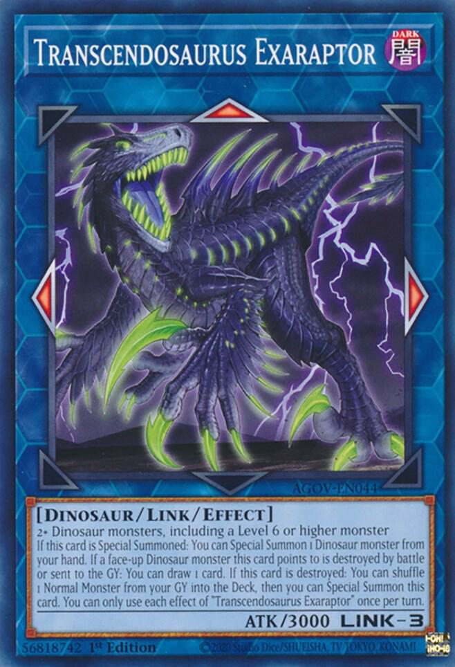 Transcendosaurus Exaraptor AGOV-EN044 card from Age of Overlord