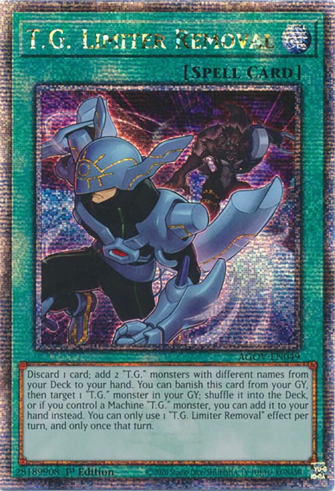 T.G. Limiter Removal (Quarter Century Secret Rare) AGOV-EN049 card from Age of Overlord