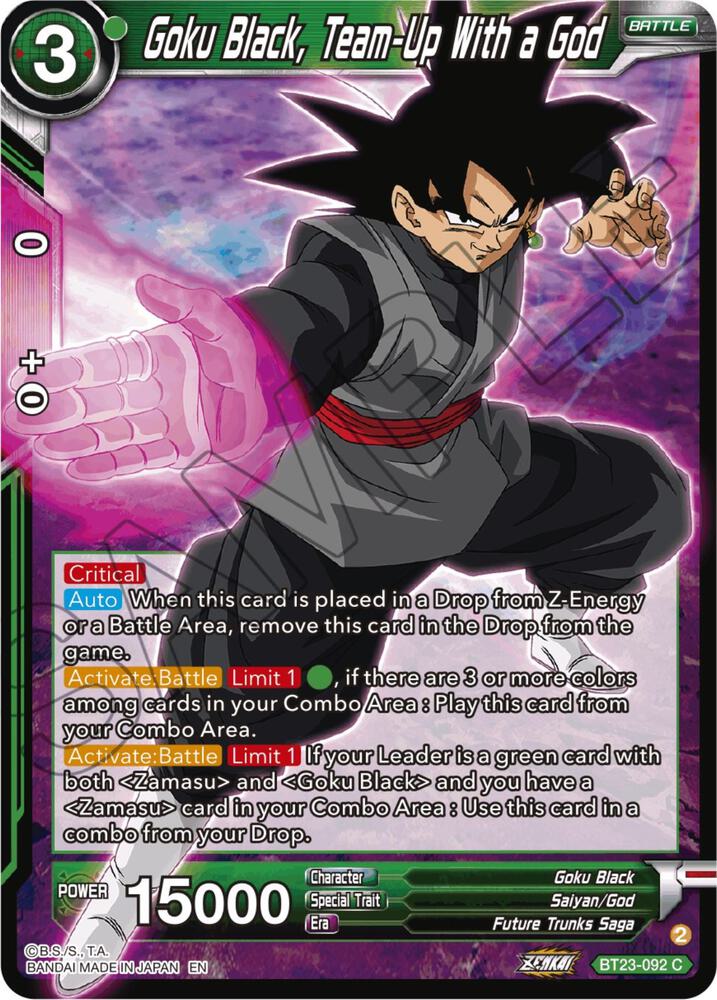 Goku Black, Team-Up With a God BT23-092 card from Perfect Combination