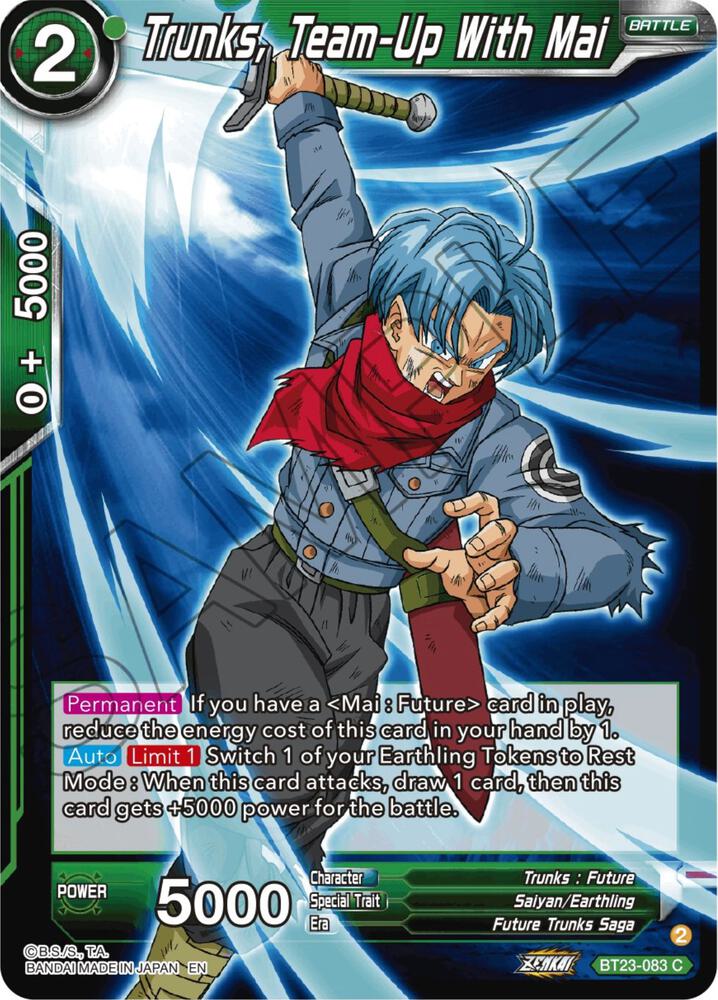 Trunks, Team-Up With Mai BT23-083 card from Perfect Combination