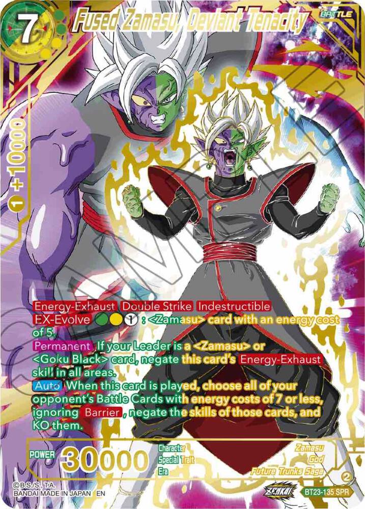 Fused Zamasu, Deviant Tenacity (SPR) BT23-135 card from Perfect Combination
