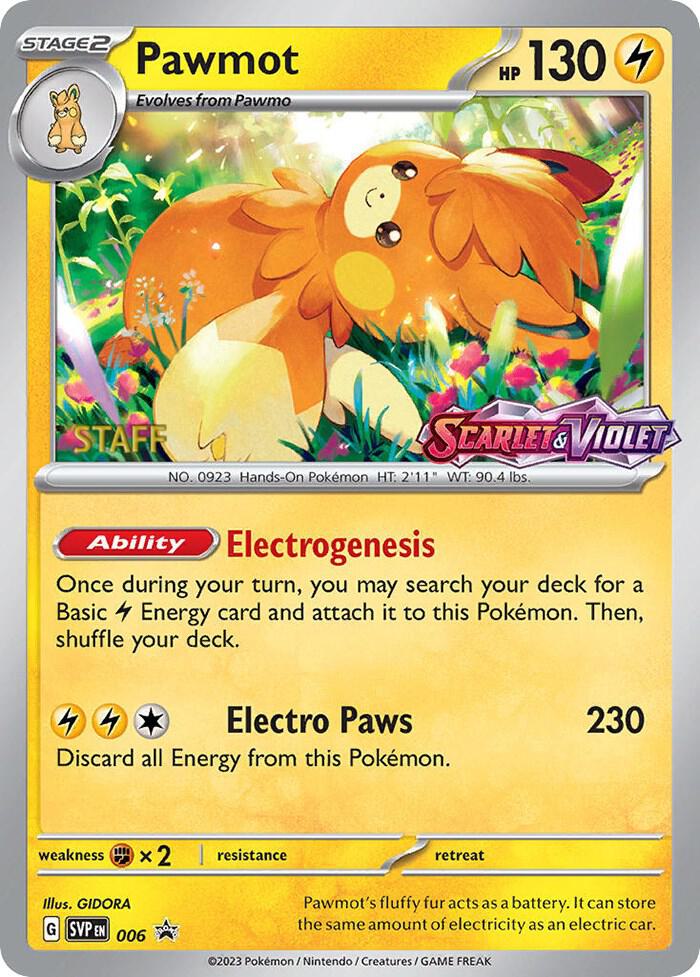 Pawmot (Prerelease) [Staff] 006 card from SV: Scarlet & Violet Promo Cards