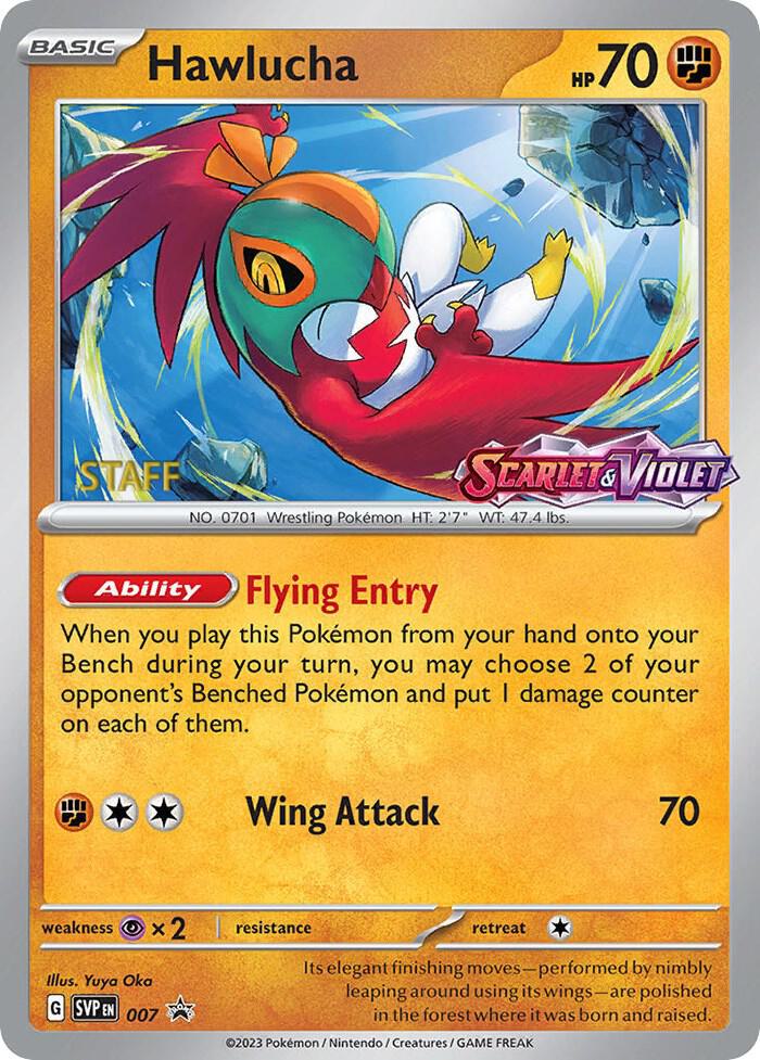 Hawlucha (Prerelease) [Staff] 007 card from SV: Scarlet & Violet Promo Cards