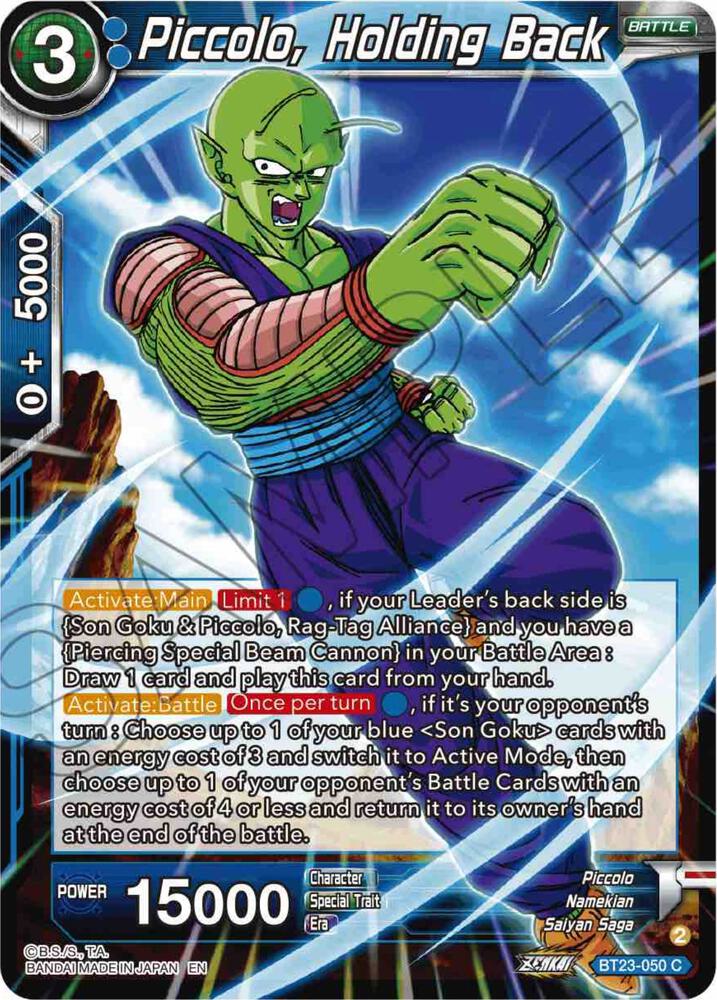 Piccolo, Holding Back BT23-050 card from Perfect Combination