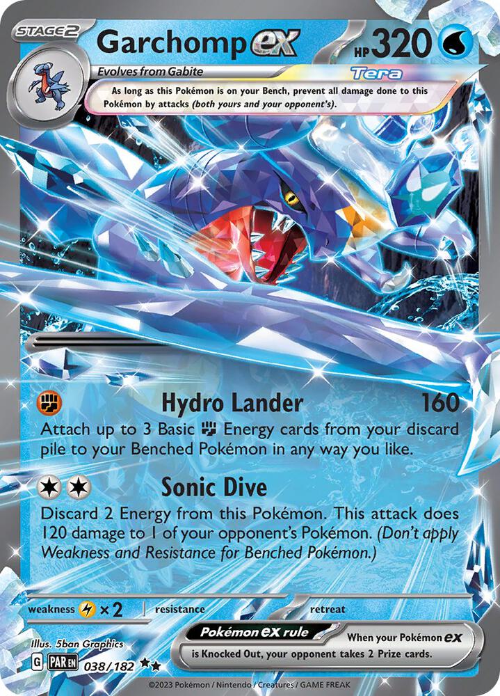 Garchomp ex 038/182 card from SV04: Paradox Rift