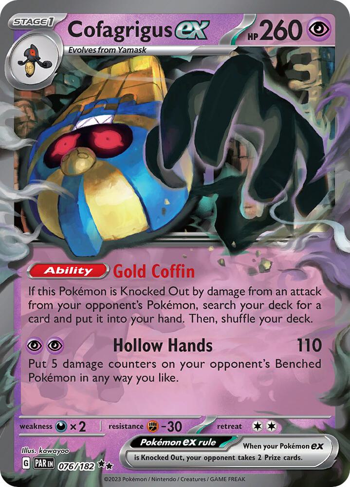 Cofagrigus ex 076/182 card from SV04: Paradox Rift