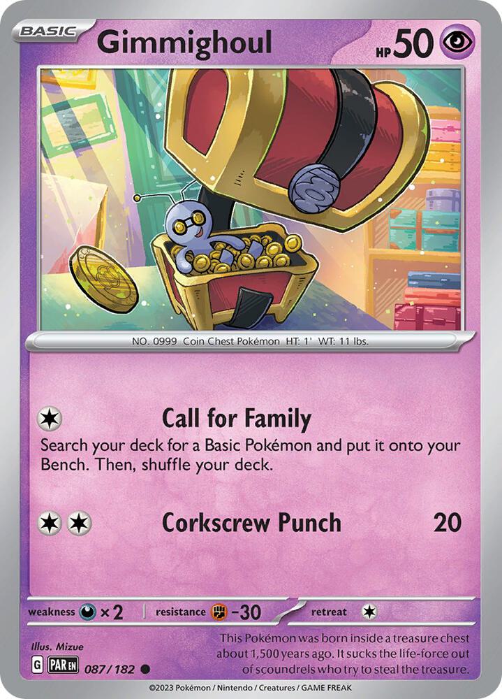 Gimmighoul 087/182 card from SV04: Paradox Rift
