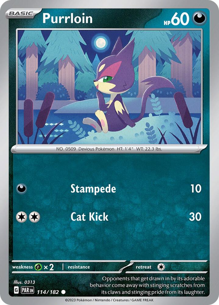Purrloin 114/182 card from SV04: Paradox Rift