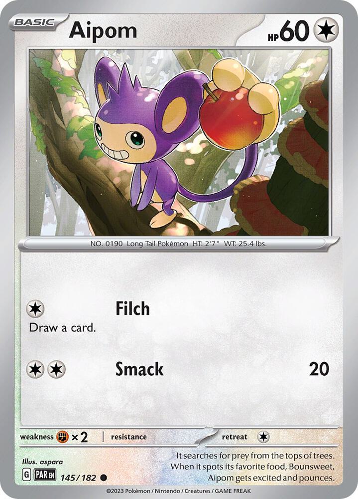 Aipom 145/182 card from SV04: Paradox Rift