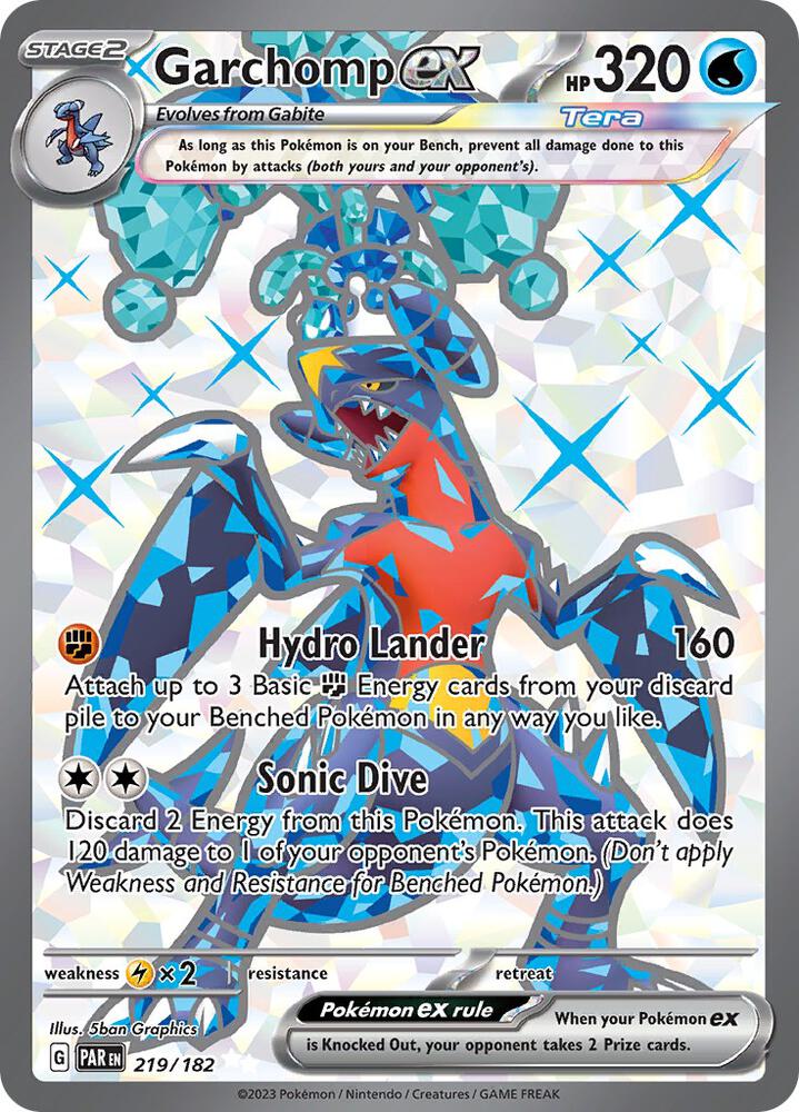 Garchomp ex 219/182 card from SV04: Paradox Rift