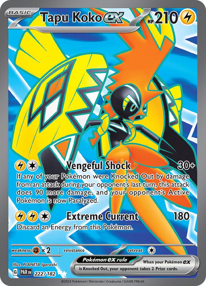 Tapu Koko ex 222/182 card from SV04: Paradox Rift