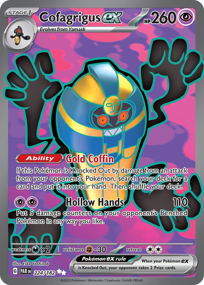 Cofagrigus ex 224/182 card from SV04: Paradox Rift