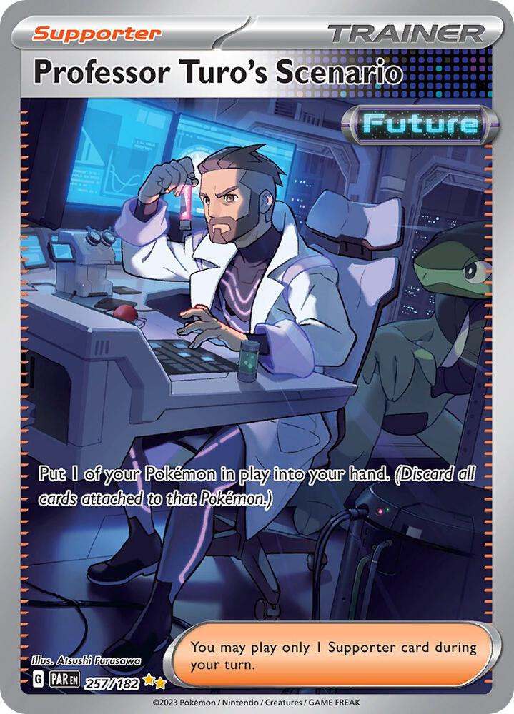 Professor Turo's Scenario 257/182 card from SV04: Paradox Rift