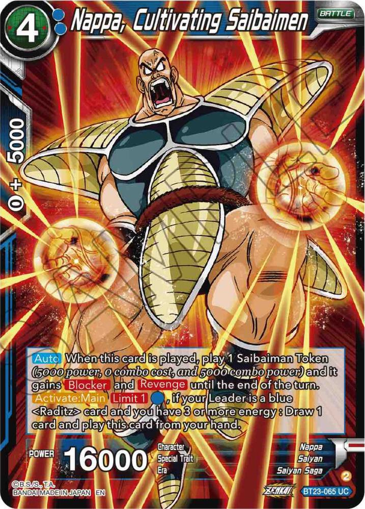 Nappa, Cultivating Saibaimen BT23-065 card from Perfect Combination