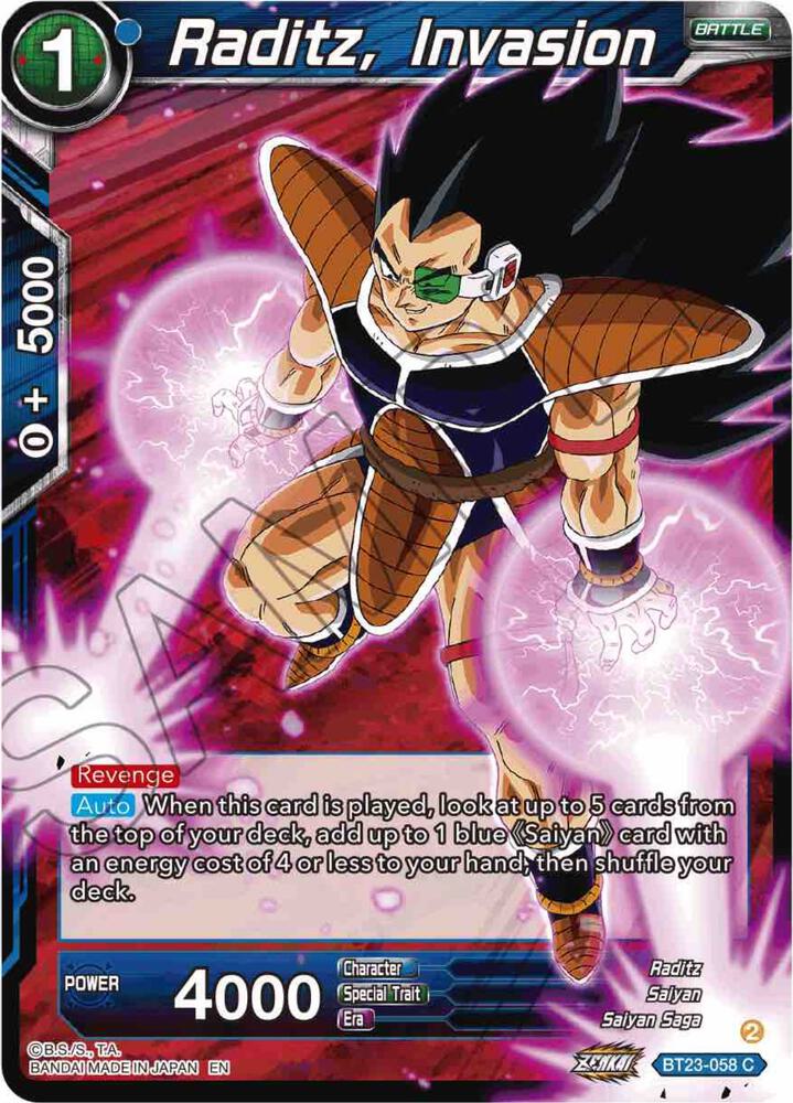 Raditz, Invasion BT23-058 card from Perfect Combination