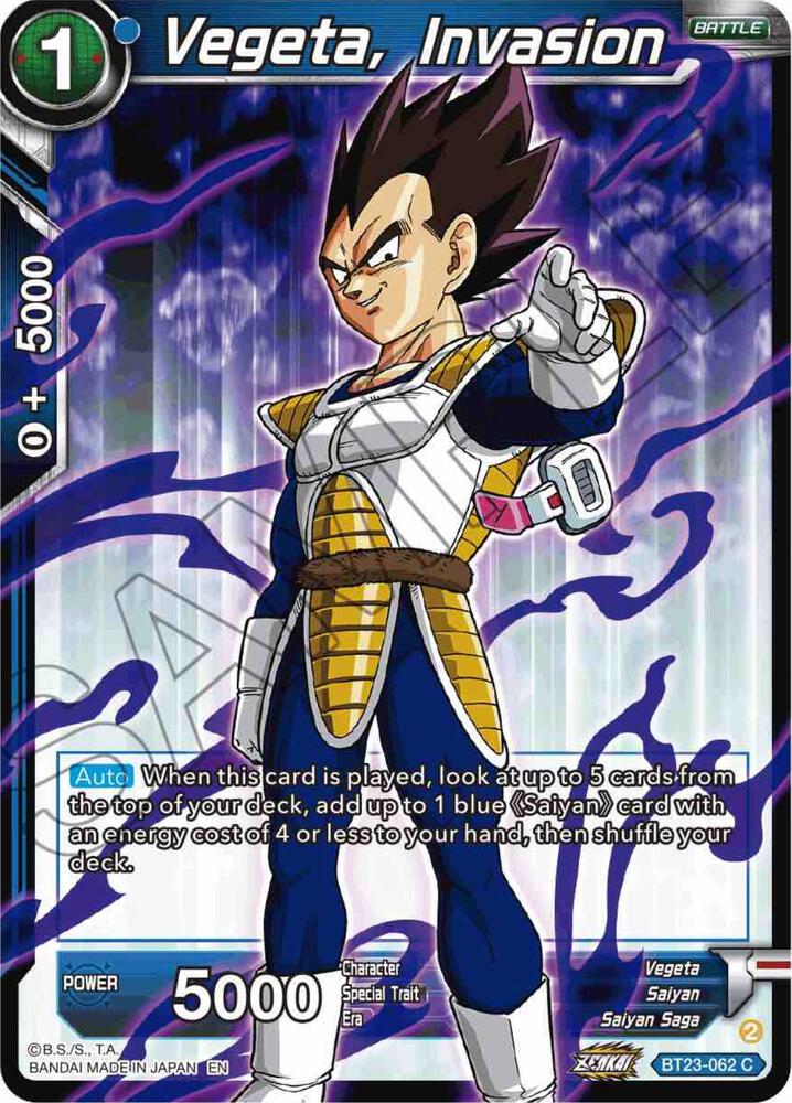 Vegeta, Invasion BT23-062 card from Perfect Combination