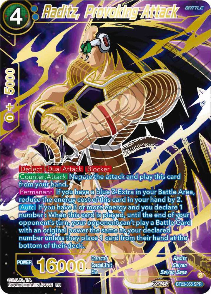 Raditz, Provoking Attack (SPR) BT23-055 card from Perfect Combination