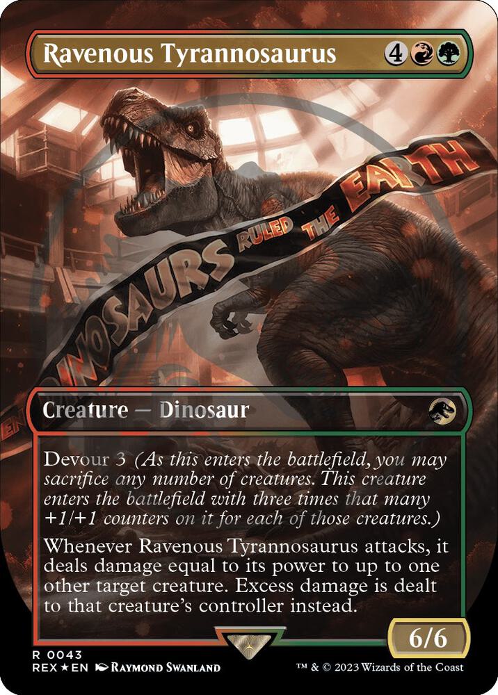 Ravenous Tyrannosaurus (Borderless) (Emblem) 43 card from Universes Beyond: Jurassic World Collection
