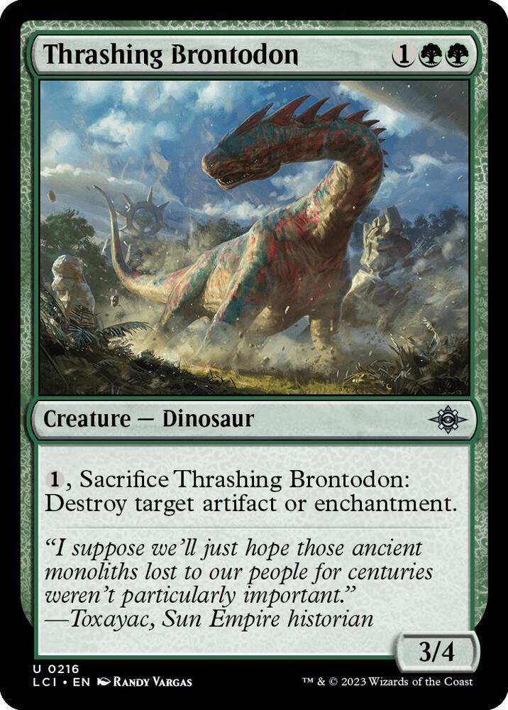 Thrashing Brontodon 216 card from The Lost Caverns of Ixalan