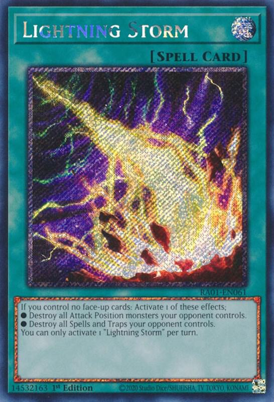 Lightning Storm (Platinum Secret Rare) RA01-EN061 card from 25th Anniversary Rarity Collection
