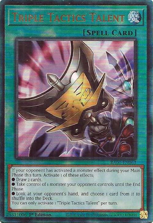 Triple Tactics Talent (PUR) RA01-EN063 card from 25th Anniversary Rarity Collection