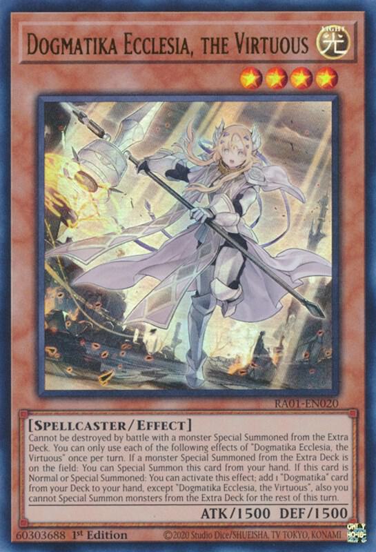 Dogmatika Ecclesia, the Virtuous (UR) RA01-EN020 card from 25th Anniversary Rarity Collection
