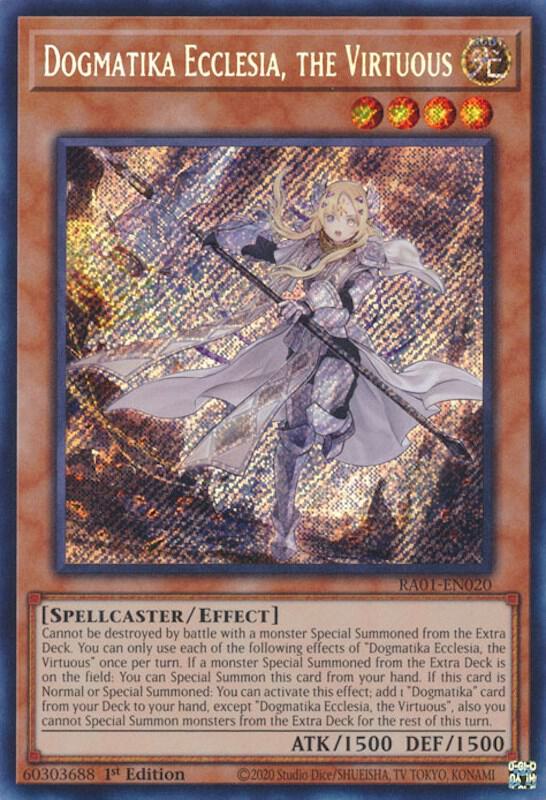 Dogmatika Ecclesia, the Virtuous (Secret Rare) RA01-EN020 card from 25th Anniversary Rarity Collection