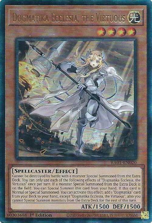 Dogmatika Ecclesia, the Virtuous (PUR) RA01-EN020 card from 25th Anniversary Rarity Collection